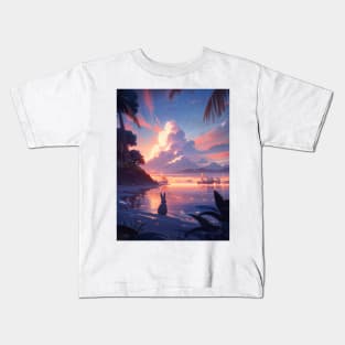 Sunset Beach Rabbit Kids T-Shirt